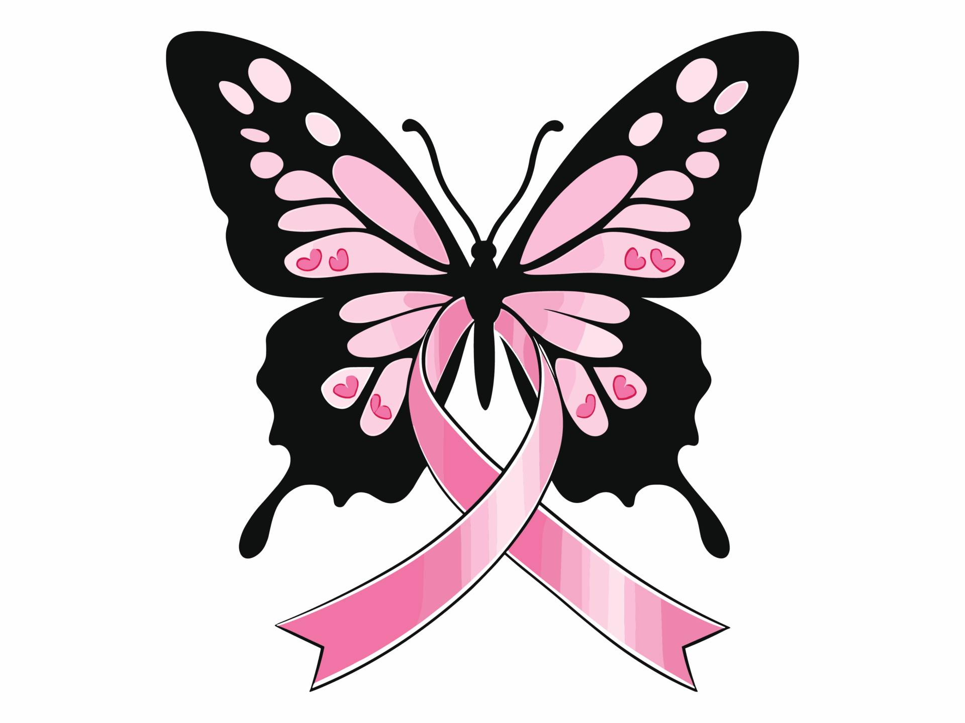 DTF Design kant en klaar –Butterfly Pink Ribbon Breast Cancer A0001
